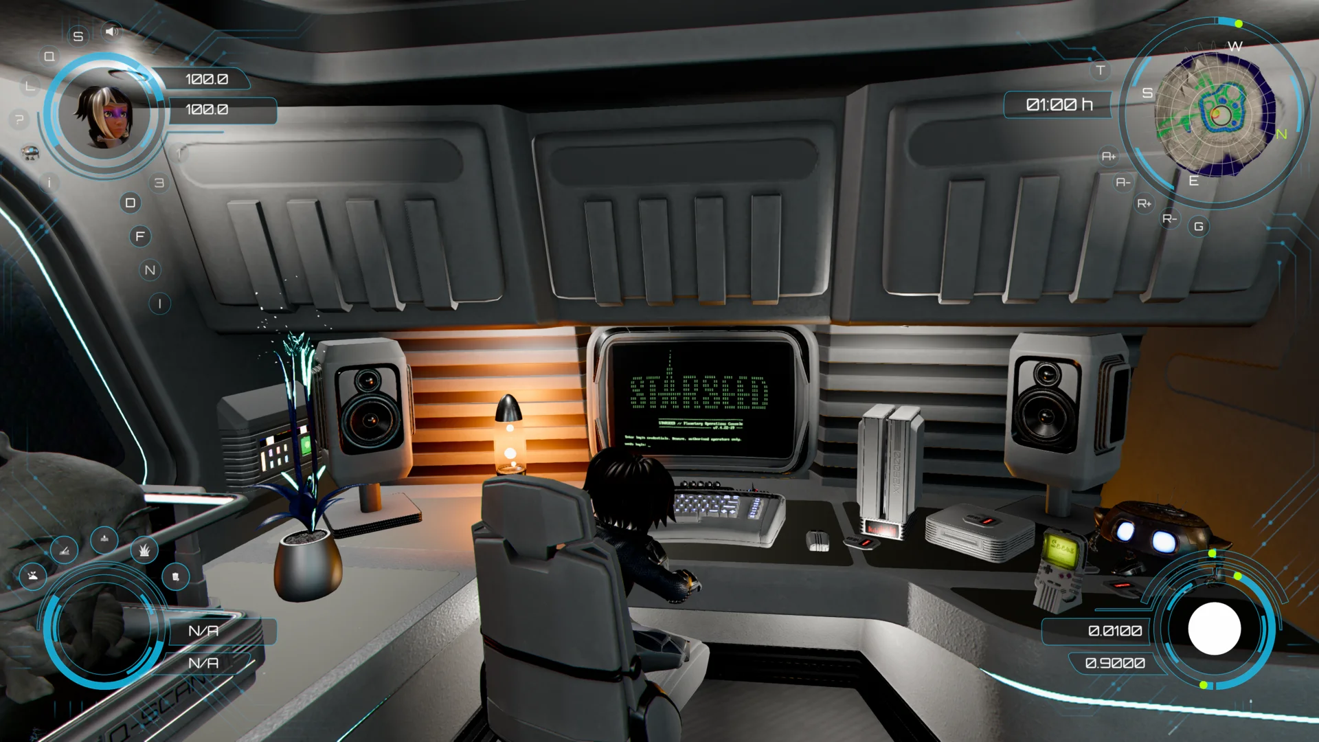 Naxiah sitting at the computer desk in the homebase